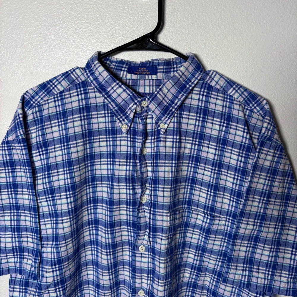 Pendleton Mens XL Short Sleeve Plaid Button Down Shirt Blue White 100% Cotton - Picture 2 of 7